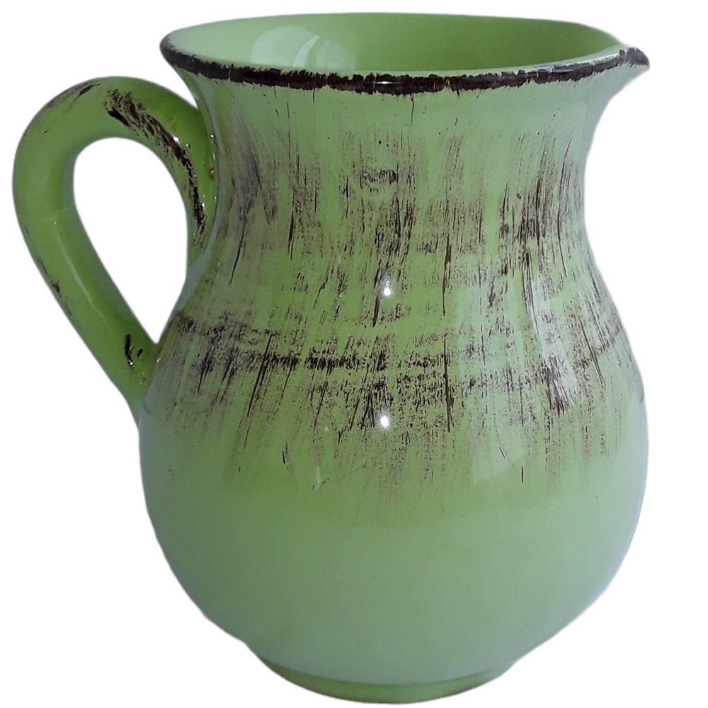 De Silva Pitcher VNTG Italian Art Pottery Terracotta Green Glazed 7.25" Rustic
